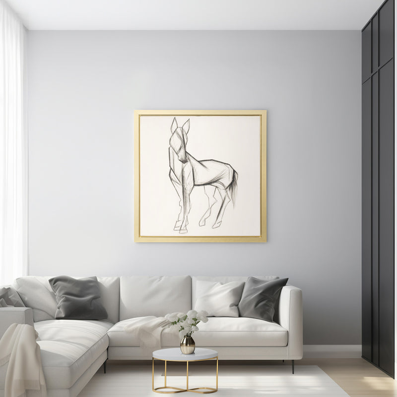 CUADRO DECORATIVO-BOCETO DE CABALLO BLANCO CON NEGRO 47X47