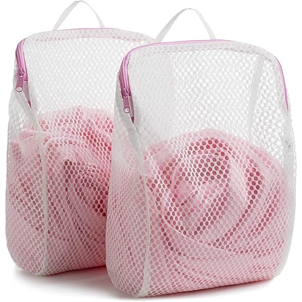 BOLSO DE MALLA DE 3 PIEZAS ROSAS CON MUÑECA