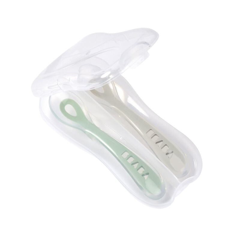 BEABA SET DE CUCHARAS  2ND PARA BEBE DE SILICON 2 PCS-VELVET GREY/SAGE GREEN