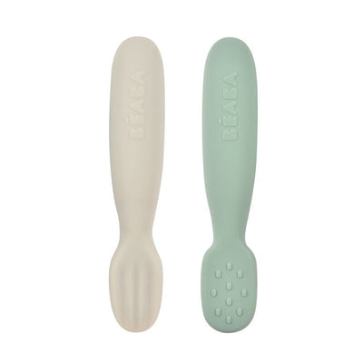 BEABA SET DE CUCHARAS PARA BEBE DE  SILICON 2 PCS-SAGE GREEN/VELVET GREY