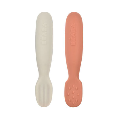 BEABA SET DE CUCHARAS PARA BEBE DE  SILICON 2 PCS-TERRACOTTA/VELVET GREY