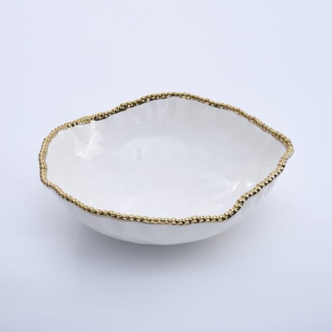 BOWL GRANDE 14.5 × 14.5 × 4 - BLANCO/DORADO