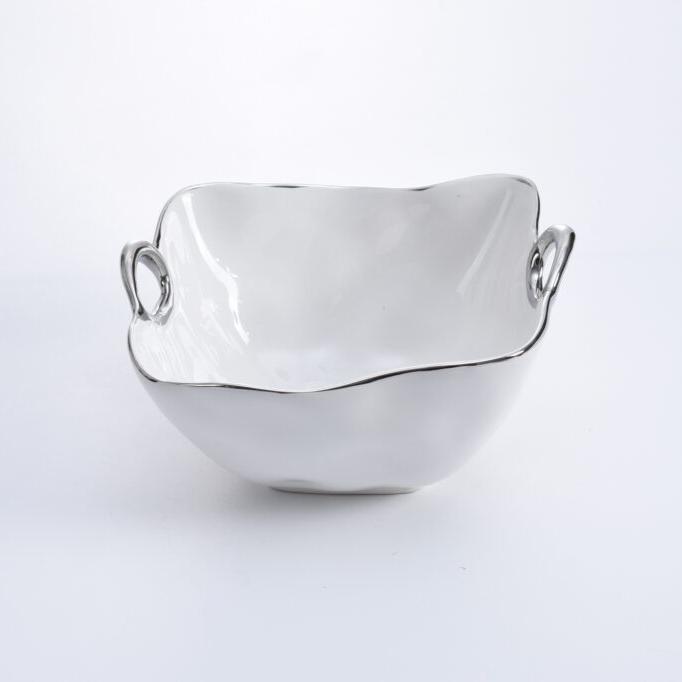 BOWL HONDO CUADRADO CON ASAS MEDIANO 8.75 × 8 × 4.75 - BLANCO/PLATA