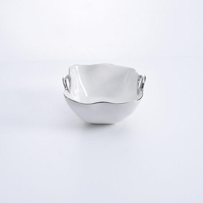 BOWL HONDO CUADRADO CON ASAS PEQUEÑO 6.5 × 6 × 3.5 - BLANCO/PLATA