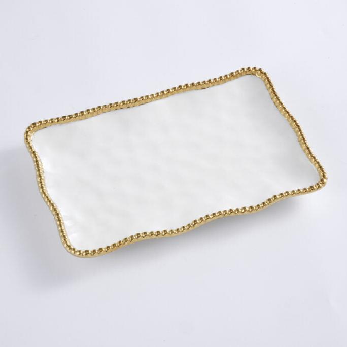 PLATO PEQUEÑO RECTANGULAR - BLANCO/DORADO