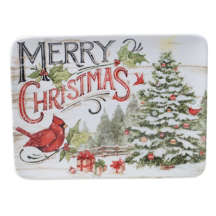 PLATO RECTANGULAR DE NAVIDAD EVERGREEN 16 IN X 12 IN