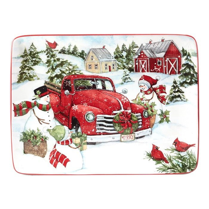 PLATO RECTANGULAR NAVIDEÑO RED TRUCK 16IN X 12IN