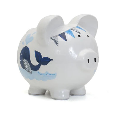 CHILD TO CHERISH ALCANCIA DE CERAMICA-BLUE DOUBLE WHALE PIG