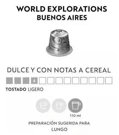Café World Explorations Buenos Aires Lungo x 10 Cápsulas Original Nespresso