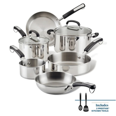 SET DE OLLAS Y SARTENES DE ACERO INOX CON UTENSILIOS DE COCINA 10 PCS