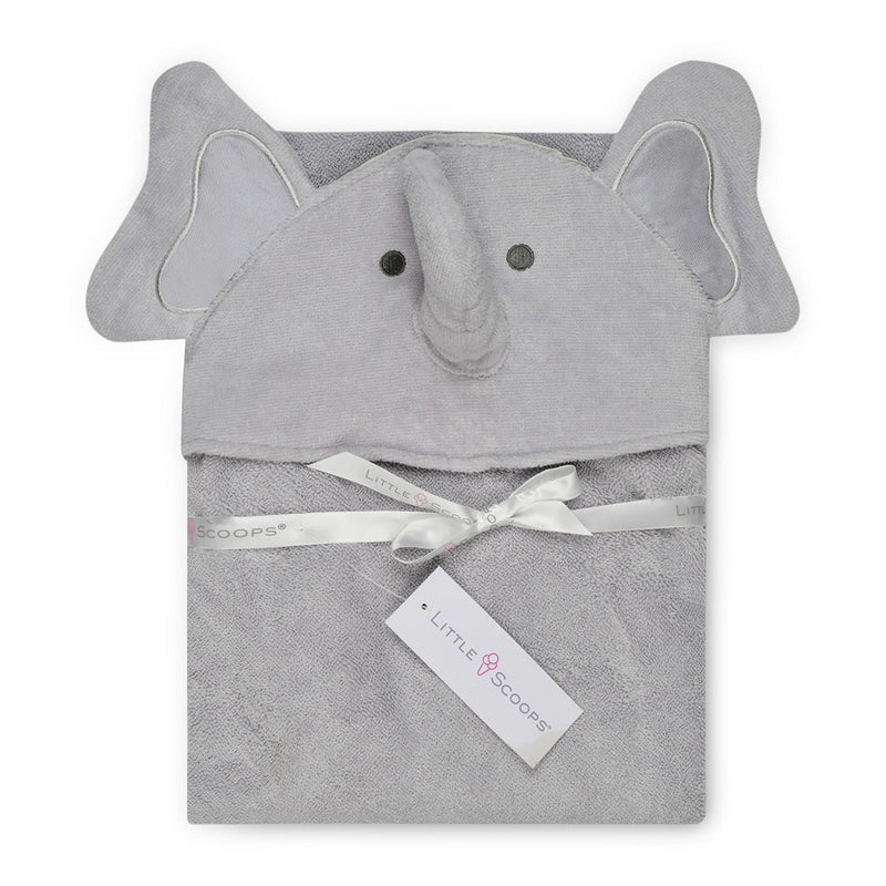 TOALLA CON CAPUCHA DE ELEFANTE LITTLE SCOOPS-GRIS