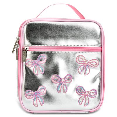 LONCHERA SEQUIN BOWS-PLATEADO
