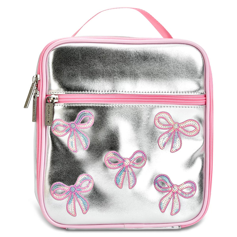LONCHERA SEQUIN BOWS-PLATEADO