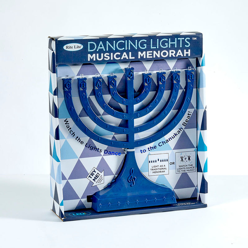 MENORA DANCING LIGHT MUSICAL  8"X7" (NAVY)