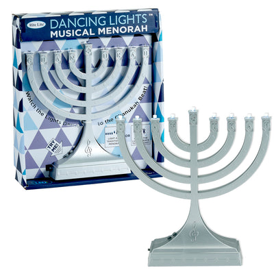 MENORA DANCING LIGHT MUSICAL  8"X7"(SILVERTONE)