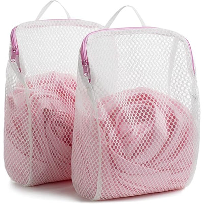 BOLSO DE MALLA DE 3 PIEZAS ROSAS CON MUÑECA