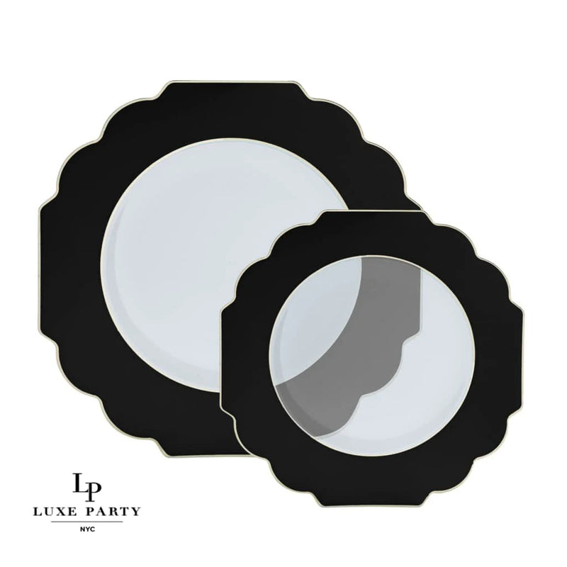 SET DE 10 PLATOS DE ENSALADA / POSTRE NEGROS FESTONEADOS DE 8.5" - PLATA/TRANSPARENTE