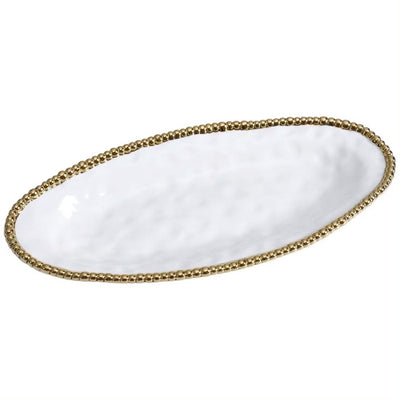 BADEJA OVALADA 17.5 × 7.5 × 1.75-BLANCO/DORADO BADEJA OVALADA 17.5 × 7.5 × 1.75 - BLANCO/DORADO