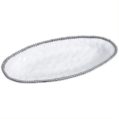 BADEJA OVALADA 17.5 × 7.5 × 1.75-BLANCO/PLATA BADEJA OVALADA 17.5 × 7.5 × 1.75 - BLANCO/PLATA