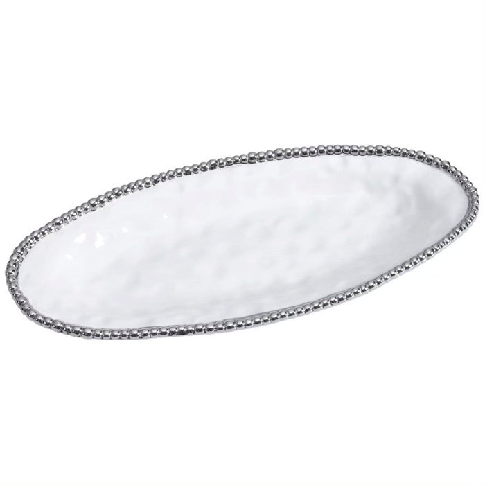 BADEJA OVALADA 17.5 × 7.5 × 1.75-BLANCO/PLATA BADEJA OVALADA 17.5 × 7.5 × 1.75 - BLANCO/PLATA