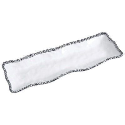 BANDEJA RECTANGULAR 19 × 6.5 × 1.75-BLANCO/PLATA BANDEJA RECTANGULAR 19 × 6.5 × 1.75-BLANCO/PLATA