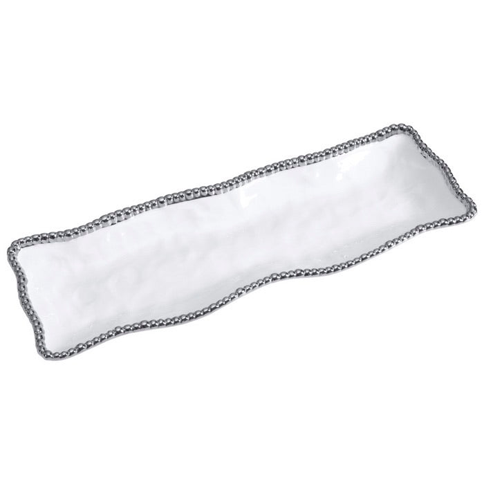 BANDEJA RECTANGULAR 19 × 6.5 × 1.75-BLANCO/PLATA BANDEJA RECTANGULAR 19 × 6.5 × 1.75-BLANCO/PLATA