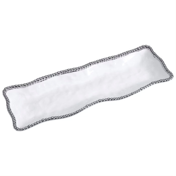 BANDEJA RECTANGULAR 19 × 6.5 × 1.75-BLANCO/PLATA BANDEJA RECTANGULAR 19 × 6.5 × 1.75 - BLANCO/PLATA