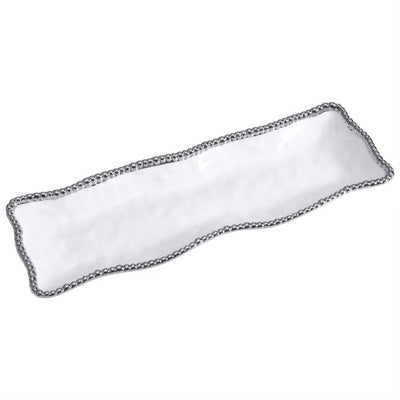 BANDEJA RECTANGULAR 19 × 6.5 × 1.75-BLANCO/PLATA BANDEJA RECTANGULAR 19 × 6.5 × 1.75 - BLANCO/PLATA