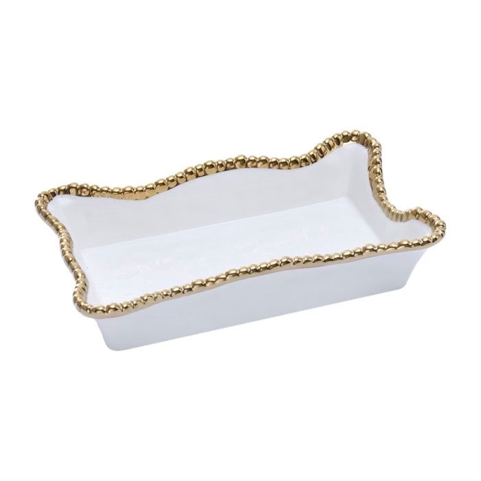 SERVILLETERO PARA TOALLAS 10X6.75X2.75"-BLANCO/DORADO SERVILLETERO PARA TOALLAS 10 × 6.75 × 2.75 - BLANCO/DORADO