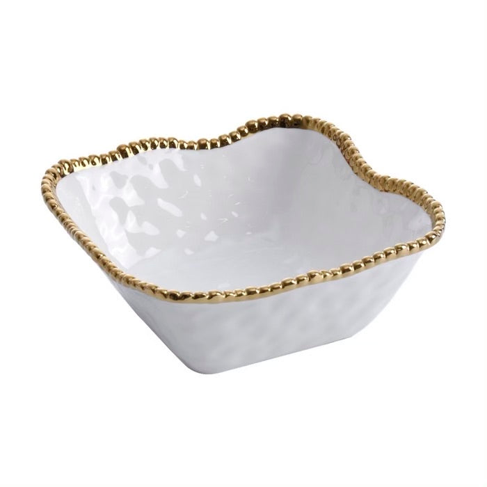 BOWL CUADRADO MEDIANO DE ENSALADA 8.5 × 8.5 × 3.5 - BLANCO/DORADO BOWL CUADRADO MEDIANO DE ENSALADA 8.5 × 8.5 × 3.5 - BLANCO/DORADO