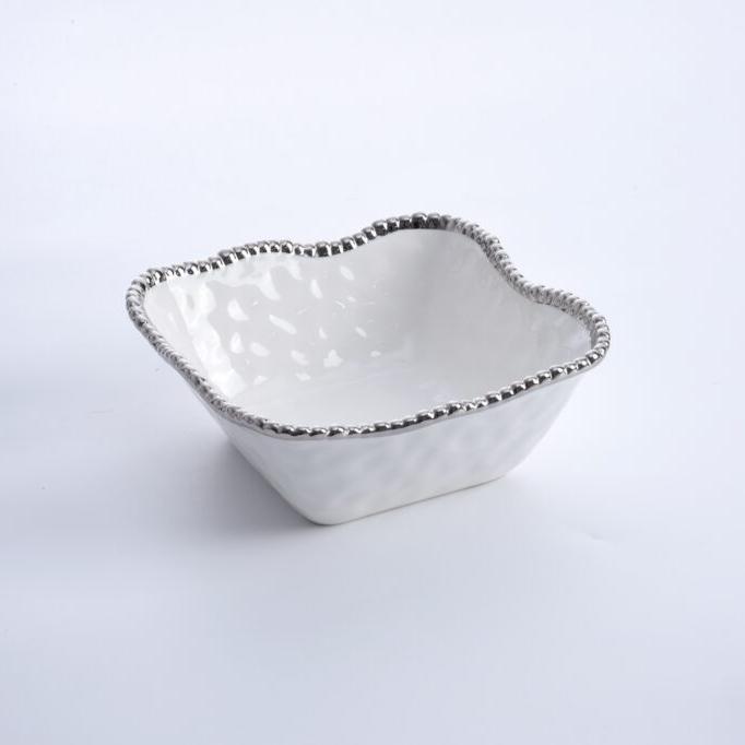 BOWL CUADRADO MEDIANO DE ENSALADA 8.5 × 8.5 × 3.5 - BLANCO/PLATA