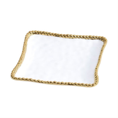 PLATO CUADRADO DE APERITIVOS 6.5 × 6.5 - BLANCO/DORADO PLATO CUADRADO DE APERITIVOS 6.5 × 6.5 - BLANCO/DORADO