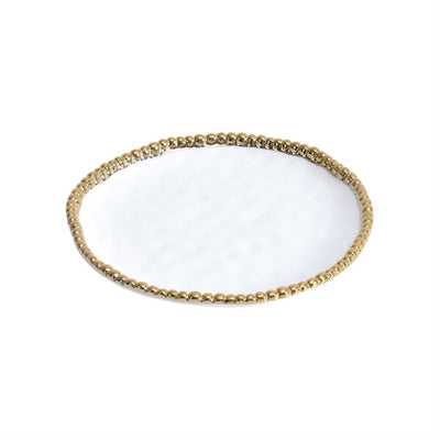 PLATO REDONDO 11.75 × 10.75 - BLANCO/DORADO PLATO REDONDO 11.75 × 10.75 - BLANCO/DORADO