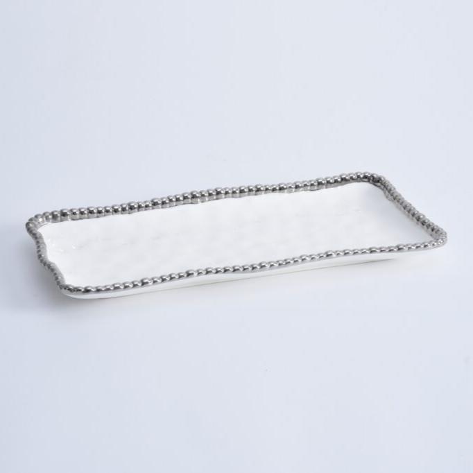 BANDEJA PEQUENA RECTANDULAR 10 × 5-BLANCA /PLATA