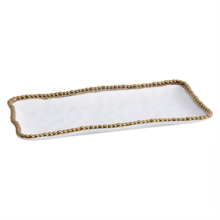 BANDEJA MEDIANA RECTANGULAR -BLANCO/DORADO
