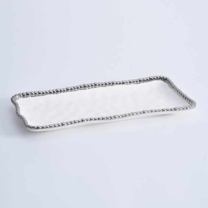 BANDEJA RECTANGULAR MEDIANA 13.75 × 6.25 - BLANCO/PLATA