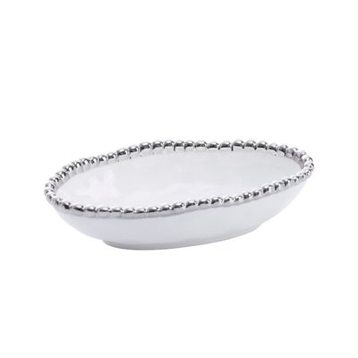PLATO LARGO PARA CONDIMENTOS 5.5 × 3 × 1.5-BLANCO/PLATA PLATO LARGO PARA CONDIMENTOS 5.5 × 3 × 1.5 - BLANCO/PLATA