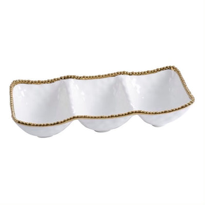 BANDEJA DE 3 SECCIONES 17.5 × 8.25 × 3.5 - BLANCO/DORADO BANDEJA DE 3 SECCIONES 17.5 × 8.25 × 3.5 - BLANCO/DORADO