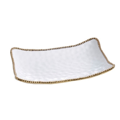 BANDEJA RECTANGULAR 18 × 12 × 3-BLANCO/DORADO BANDEJA RECTANGULAR 18 × 12 × 3-BLANCO/DORADO