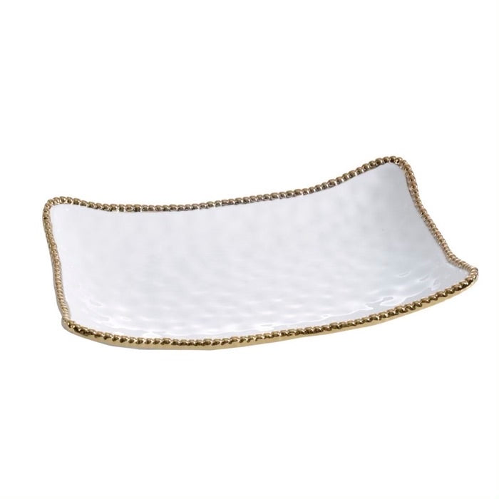 BANDEJA RECTANGULAR 18 × 12 × 3 - BLANCO/DORADO BANDEJA RECTANGULAR 18 × 12 × 3 - BLANCO/DORADO