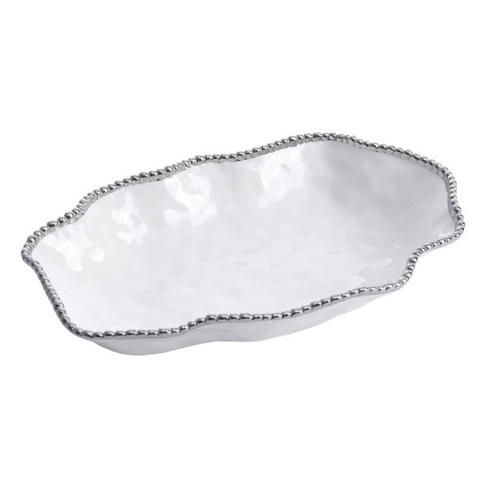 BANDEJA GRANDE 17.5 × 11.5 × 3-BLANCO/PLATA BANDEJA GRANDE 17.5 × 11.5 × 3-BLANCO/PLATA