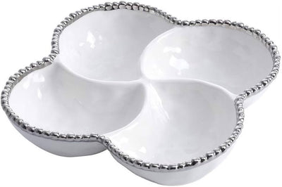 BANDEJA DE 4 SECCIONES 9 × 9 × 2 -BLANCO/PLATA