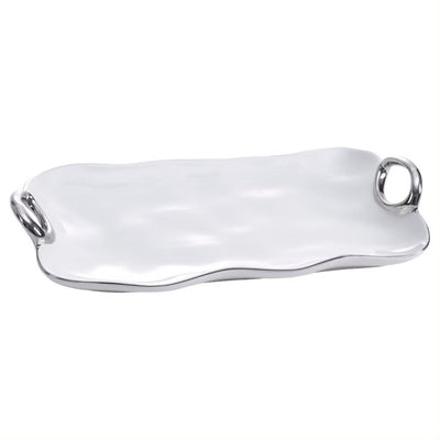 BANDEJA DE SERVICIO CON ASAS PEQUENA 13.5 × 7.75 × 1.75-BLANCO/PLATA BANDEJA DE SERVICIO CON ASAS PEQUENA 13.5 × 7.75 × 1.75 - BLANCO/PLATA