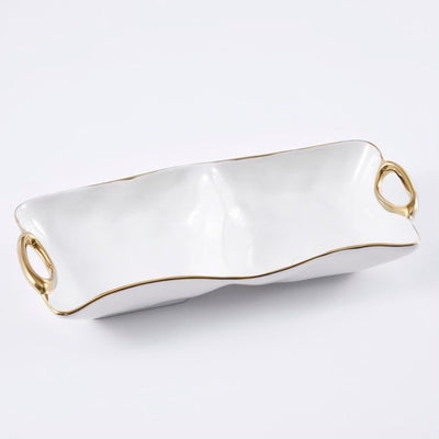 BANDEJA DE 2 SECCIONES 12.5 × 5.5 × 2 - BLANCO/DORADO BANDEJA DE 2 SECCIONES 12.5 × 5.5 × 2 - BLANCO/DORADO