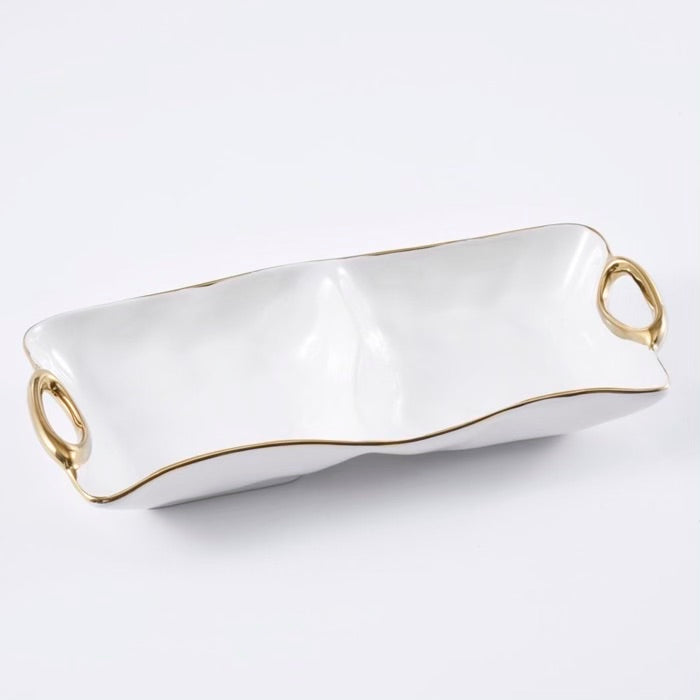 BANDEJA DE 2 SECCIONES 12.5 × 5.5 × 2 - BLANCO/DORADO BANDEJA DE 2 SECCIONES 12.5 × 5.5 × 2 - BLANCO/DORADO