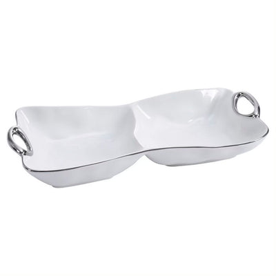 BANDEJA DE 2 SECCIONES 12.5 × 5.5 × 2 - BLANCO/PLATA BANDEJA DE 2 SECCIONES 12.5 × 5.5 × 2 - BLANCO/PLATA