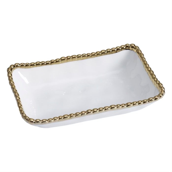 PLATO RECTANGULAR -BLANCO/DORADO