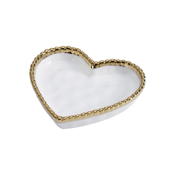PLATO DE CORAZÓN PEQUEÑO 4 × 4-BLANCO/DORADO PLATO DE CORAZON PEQUENO 4 × 4-BLANCO/DORADO