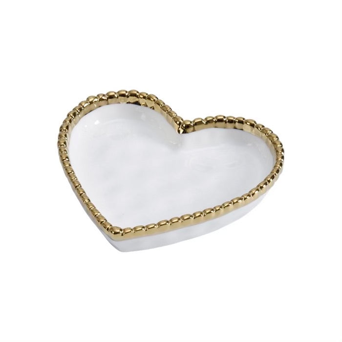 PLATO DE CORAZON PEQUENO 4 × 4-BLANCO/DORADO PLATO DE CORAZON PEQUENO 4 × 4 - BLANCO/DORADO