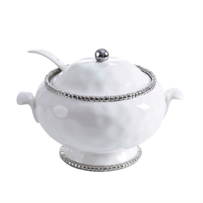 SOPERA CON TAPA Y CUCHARA - BLANCO/PLATA SOPERA CON TAPA Y CUCHARA - BLANCO/PLATA